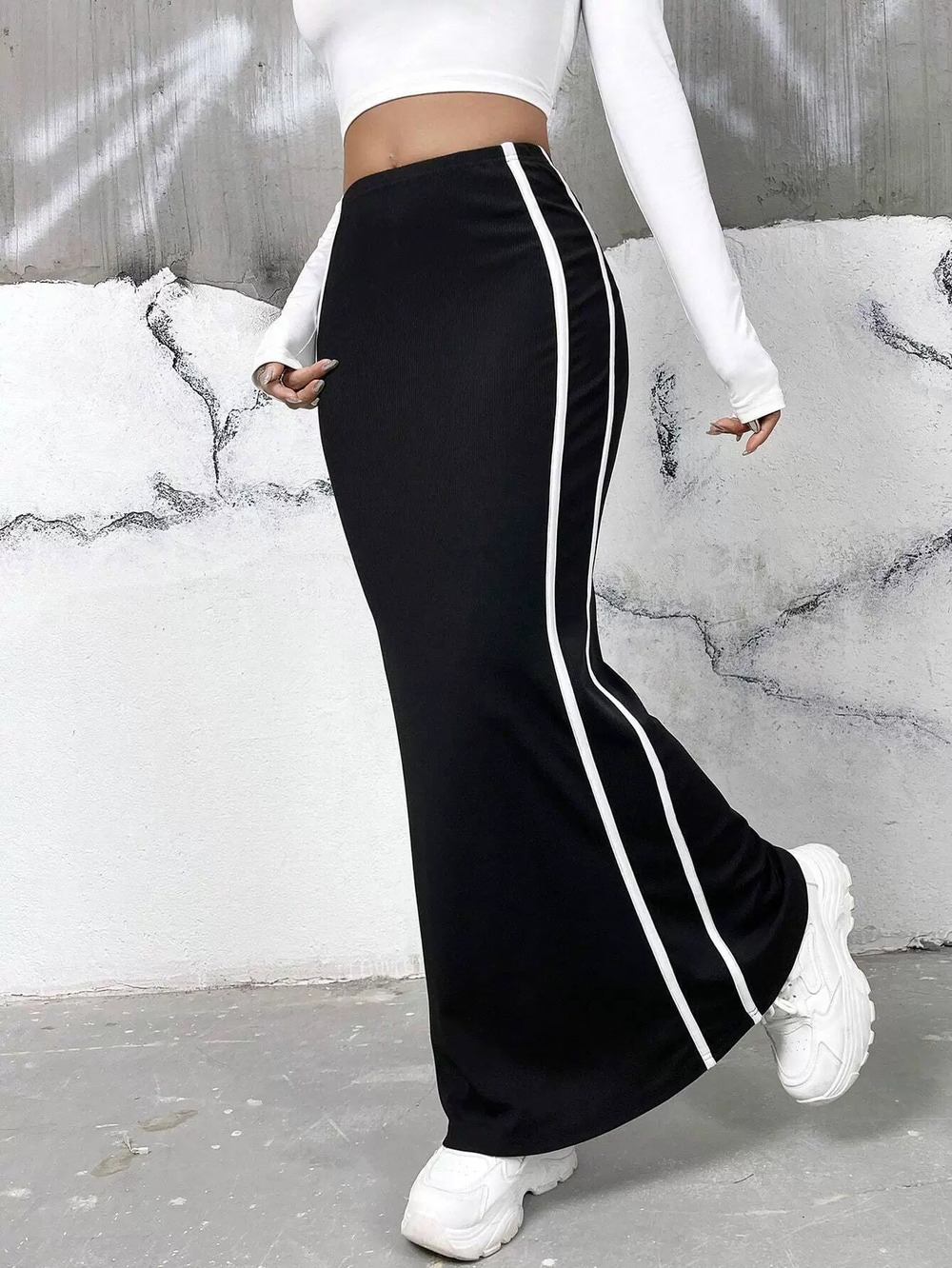 ZARA Spring Summer Contrast Color Bodycon Long Skirt Slimming Vacation Style